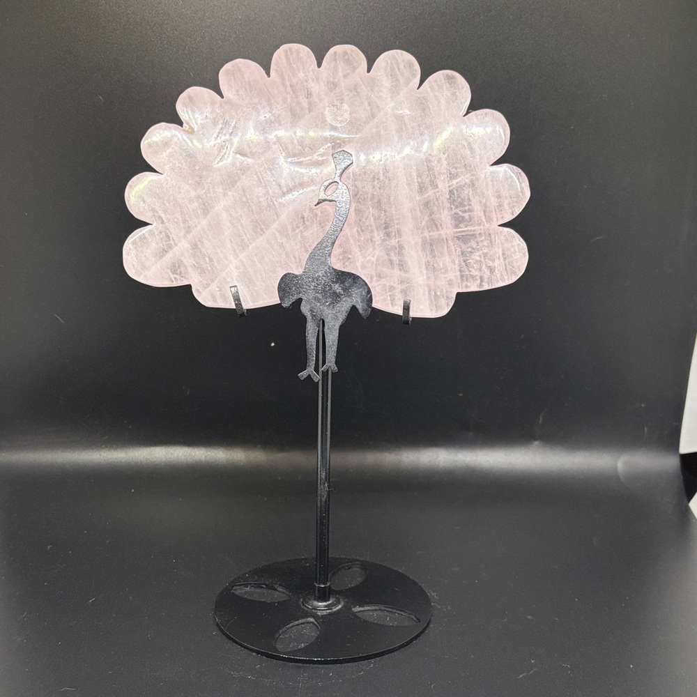 Rose Quartz Peacock Art Piece with stand